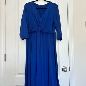 Blue Knot-Front V-Neck Maxi Dress